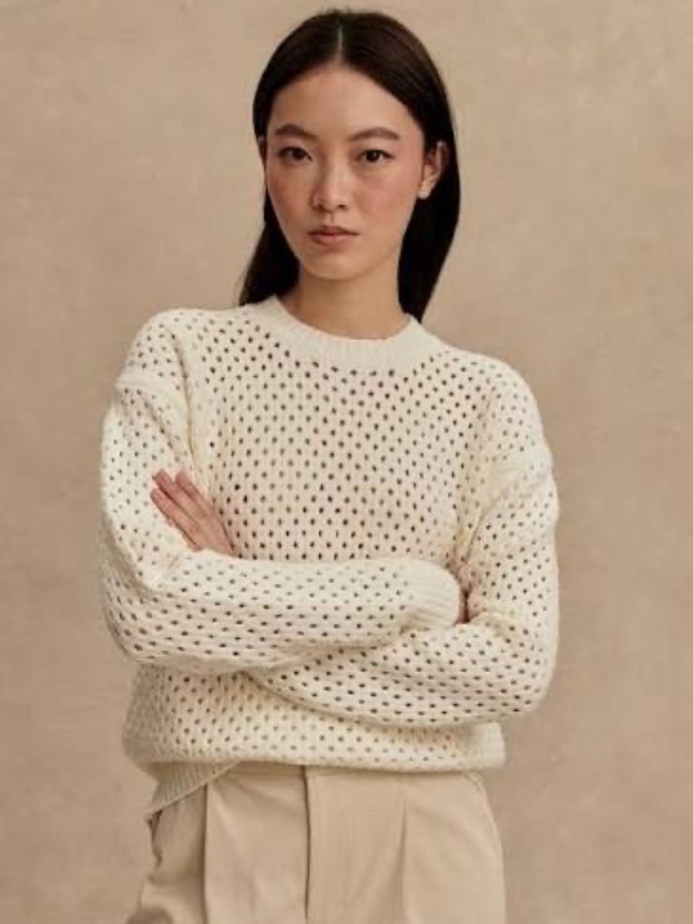 VARLEY Grady Boucle Knit Women's XS Cream Crewneck Sweater Athleisure Coastal